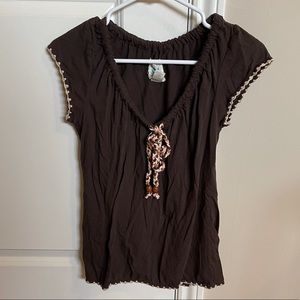 Anthropologie Shortsleeved Tie Top